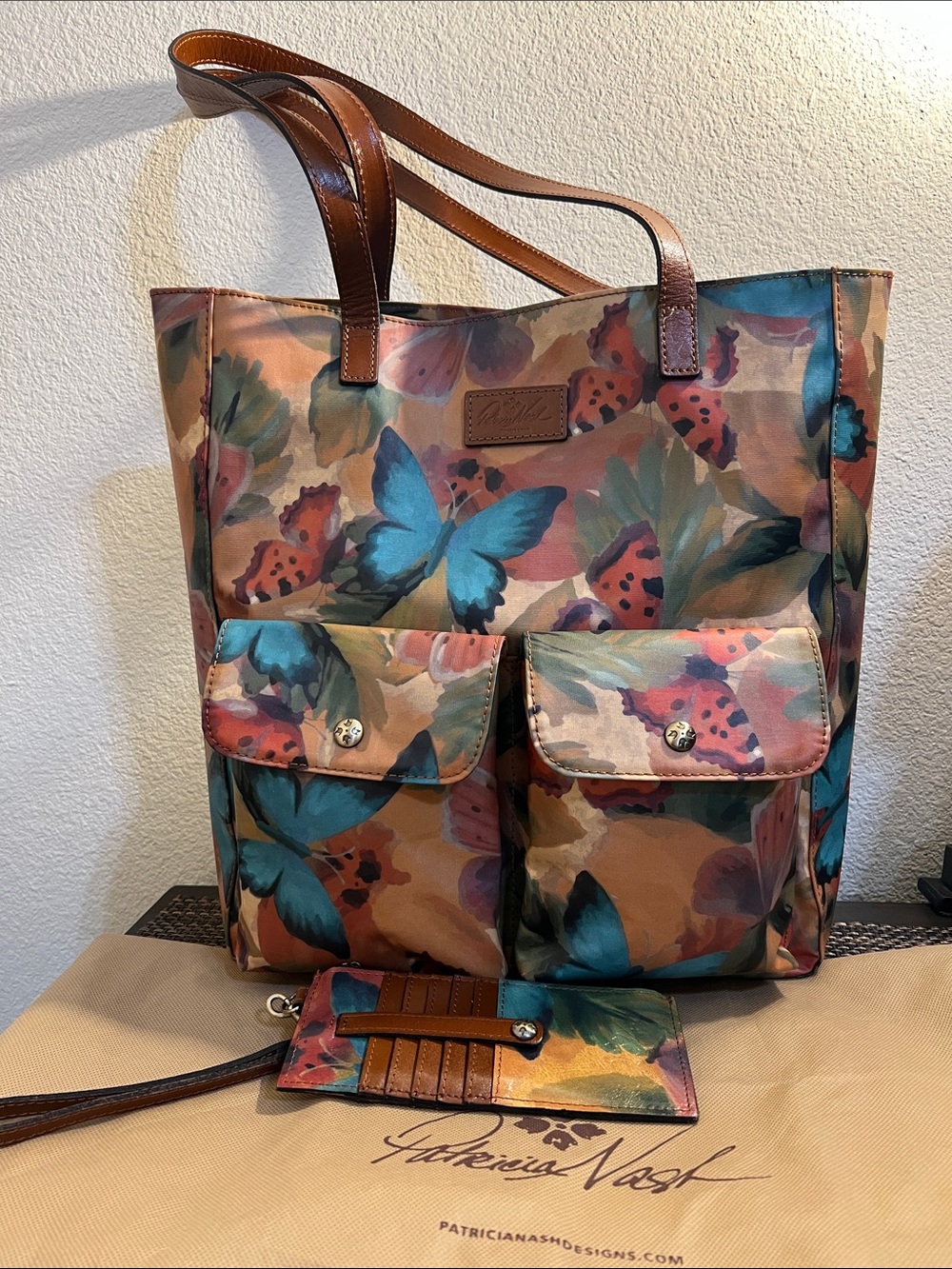 Patricia Nash Multicolor Butterfly Floral Tote with matching wristlet